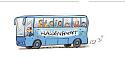 Zeichnung vom Bus mit Klassenfahrt Logo