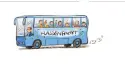 Zeichnung vom Bus mit Klassenfahrt Logo